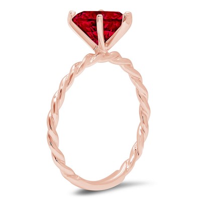 Pre-owned Pucci 2 Ct Heart Real Red Garnet Designer Rope Statement Classic Ring 14k Pink Gold