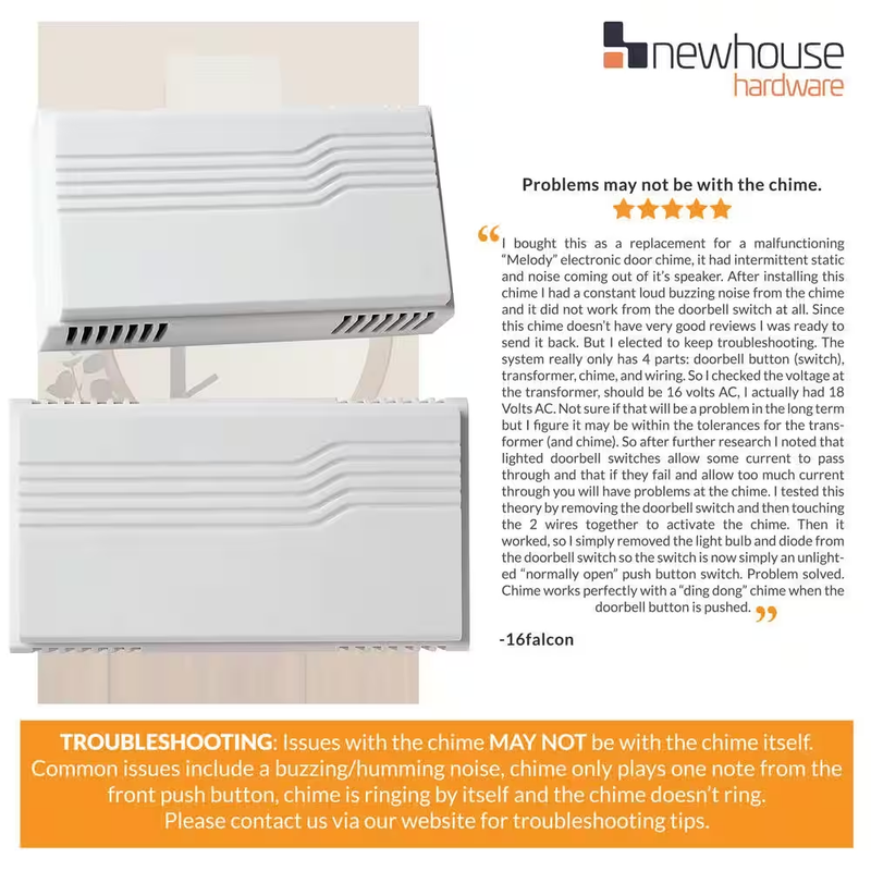 NEW Replacement Classic Wired Doorbell Chime 2-Note Design for Crisp Clear Sound