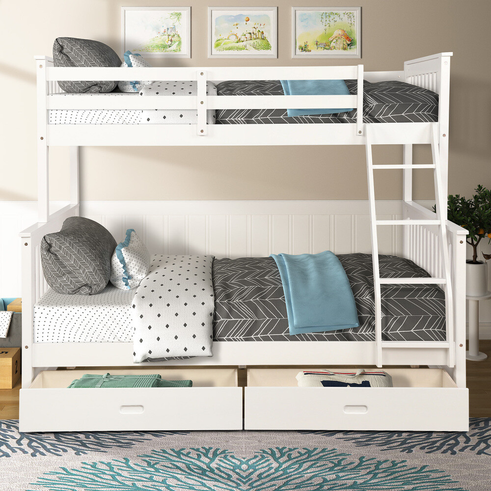 Kids Teen Bunk Bed Twin Over Full Solid Wood Bunk Beds W Storage