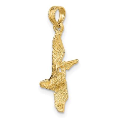 Pre-owned Diamond2deal 14k Yellow Gold 3-d Pelican Flying Charm Pendant For Womens