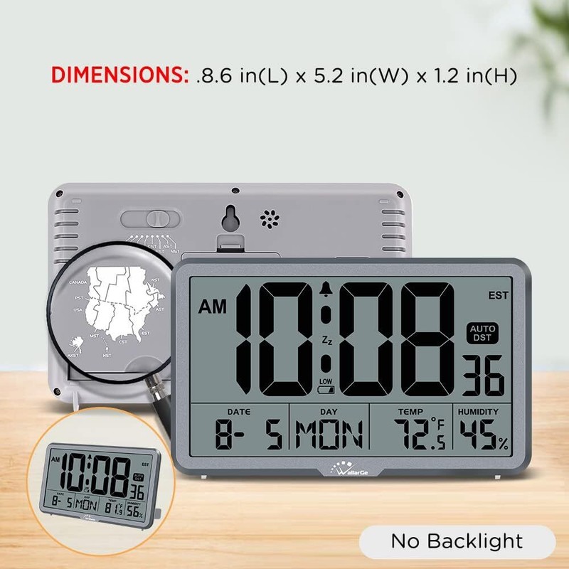 WallarGe Digital Wall Clock Battery Operated, Desk Clocks with Temperature