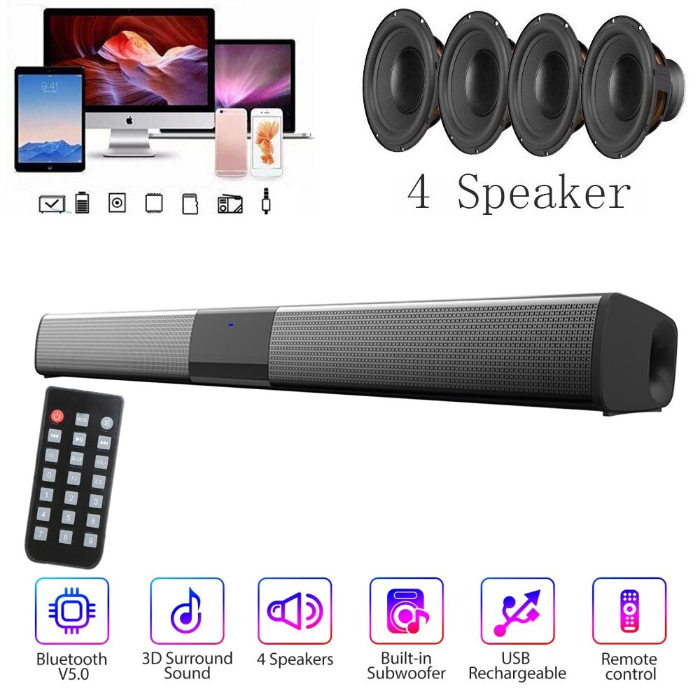 Bar 4 Speaker System Wireless Subwoofer Tv Home Theater&remo