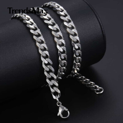 5/7MM 16-36'' Silver/Gold Plated Curb Cuban Link Chain Necklace Stainless Steel
