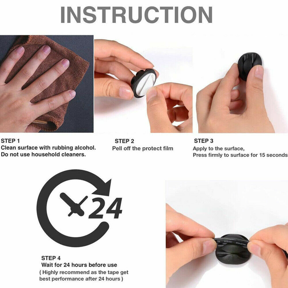 26 Pcs Cable Clip Grip Desk Wall Organizer Wire Cord Type USB Charger Holder US