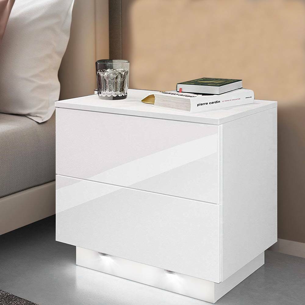 Kommode Nachttisch LED Nachtkommode Nachtschrank Nachtkonsole Weiß