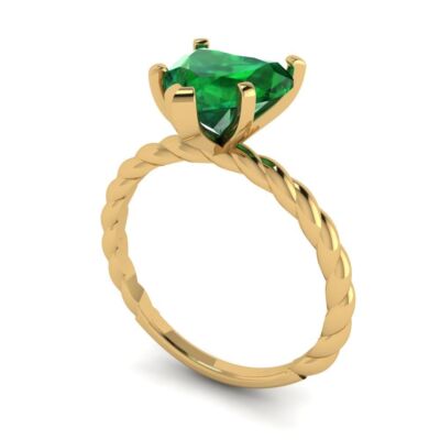 Pre-owned Pucci 2 Heart Cut Emerald Designer Rope Statement Classic Ring Real 14k Yellow Gold