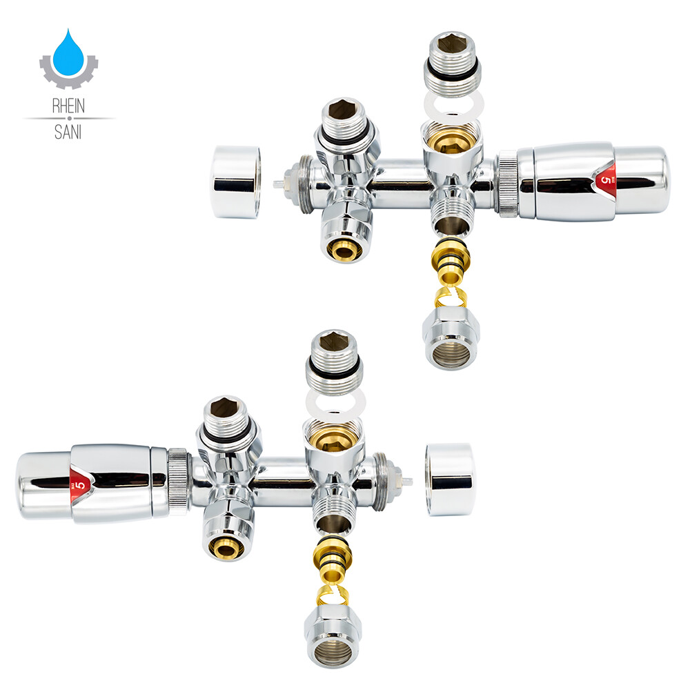 Anschlussgarnitur Mittelanschluss Heizkörper Multiblock Eck Chrom OVP