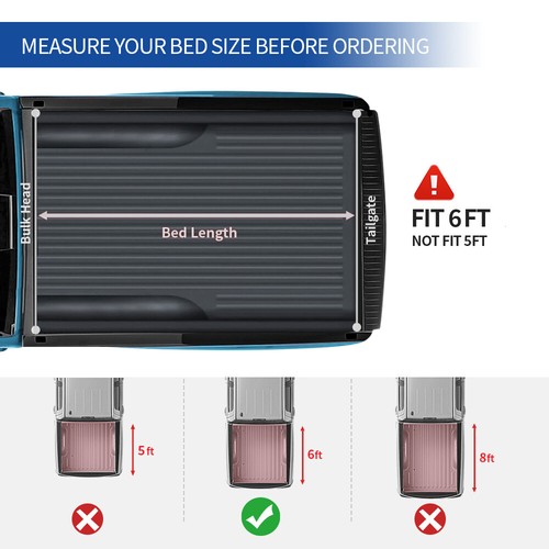 6FT Bed Soft Tonneau Cover For 2016-2023 Toyota Tacoma 3-Fold Truck Bed On Top