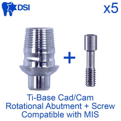 5x DSI Dental Rotational CAD/CAM Ti-Base Interface Internal Hex MIS Compatible