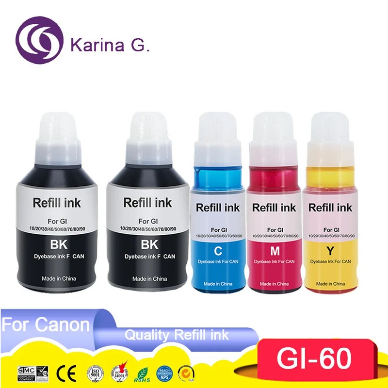 GI-60 GI60 GI 60 Premium Color Compatible Bulk Bottle Water Based Refill Tintas
