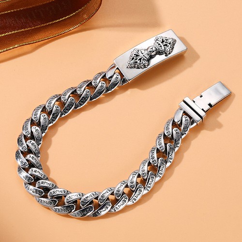Real S925 Sterling Silver Chain 11mm Vajra Curb Link Bracelet 49