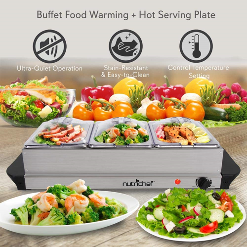 NutriChef Hot Plate Food Warmer - Buffet Server Chafing Dish Set - Portable Tray