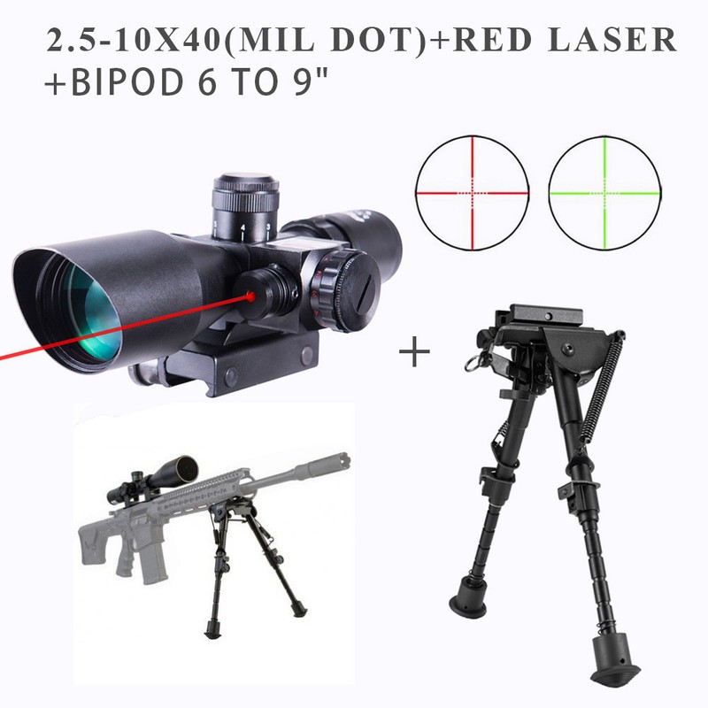 2.510x40 Tactical Rifle Scope Red Green Mildot illuminated Red Laser