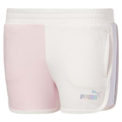 Puma Luminous Pack Ctn French Terry Colorblocked Short- Yth Girls Pink Athletic