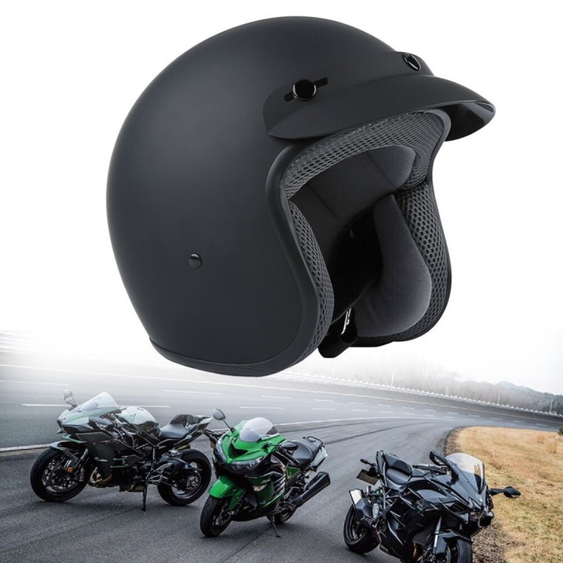 Matte Black DOT Scooter Motorcycle 3/4 Open Face Adult Helmet Retro Vintage