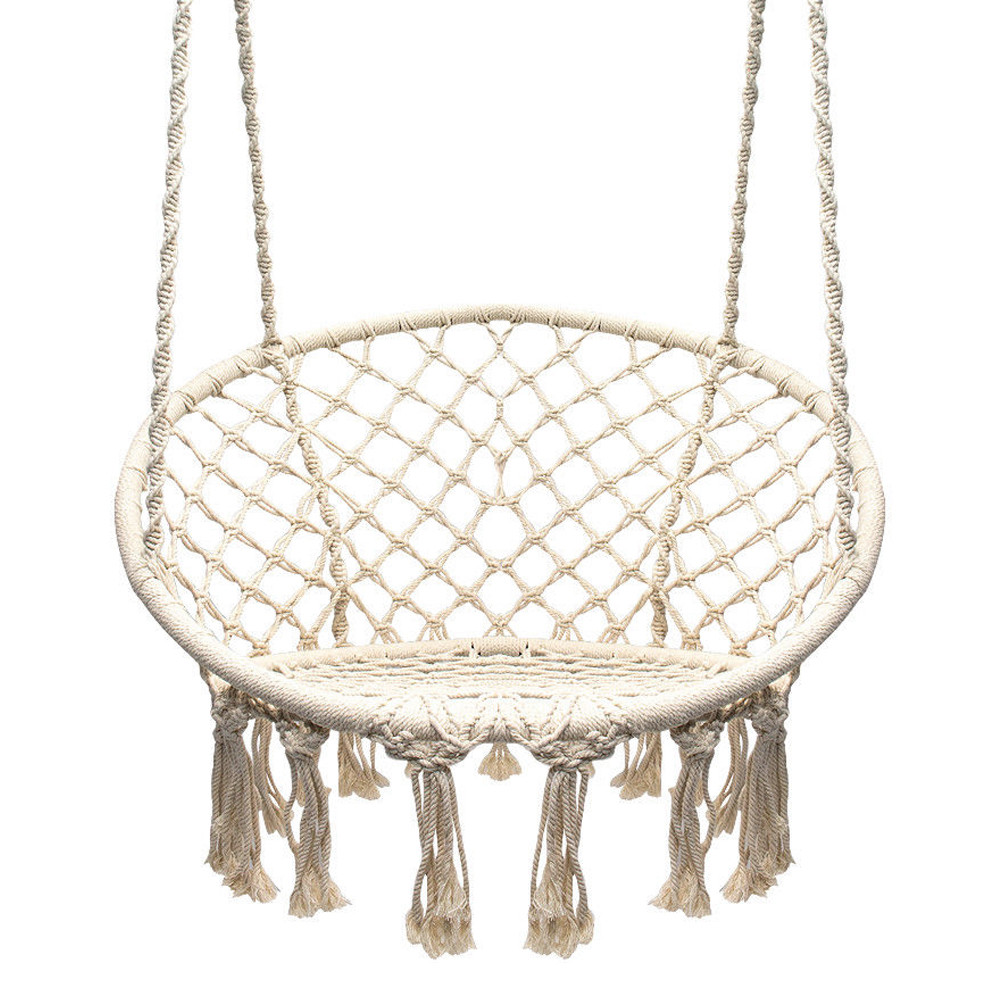 Beige Hanging Cotton Rope Macrame Hammock Chair Swing Outdoor Home Garden 265lbs 8139382351805 ...