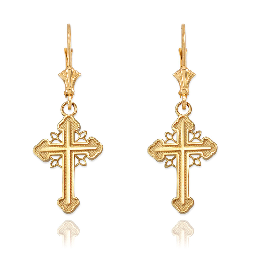 Pre-owned La Blingz 14k Gold Filigree Cross Earrings In Yellow Gold