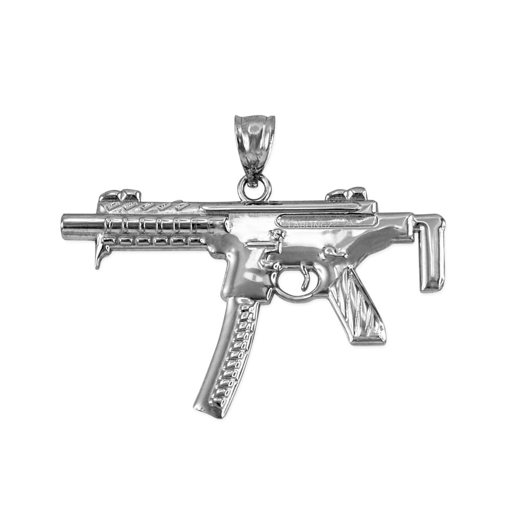 Pre-owned La Blingz White Gold Smg Gun Pendant Necklace