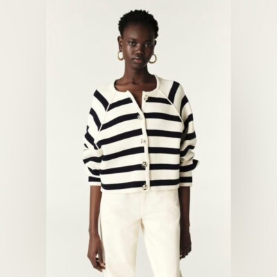 NWT Ba&sh Bash Massimo Striped Cardigan Black White Ecru | size 1 / S