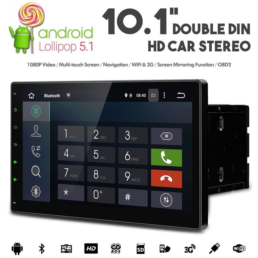 10.1 inch HD Android Double Din Car Stereo With WiFi 3G GPS USB SD Aux