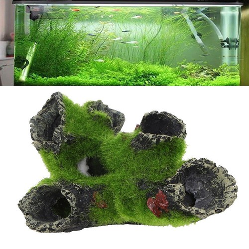 Aquarium Rock Cave Decoration With Grass For Fish Shrimp Hiding