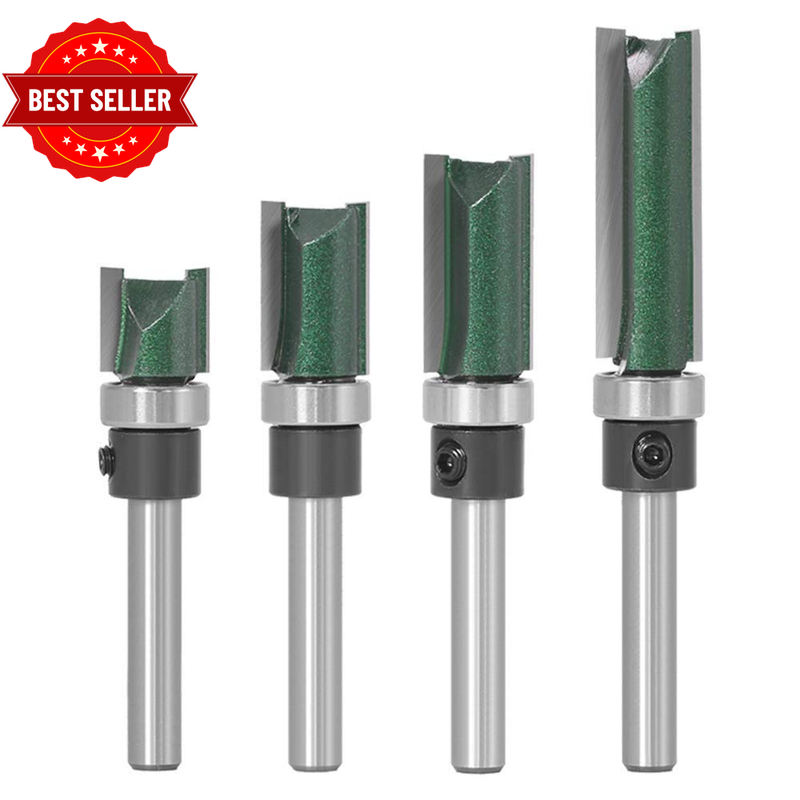 Industrial Grade 4Pcs 1/4 Inch Shank Flush Trim Router Bit Set Straight Pattern