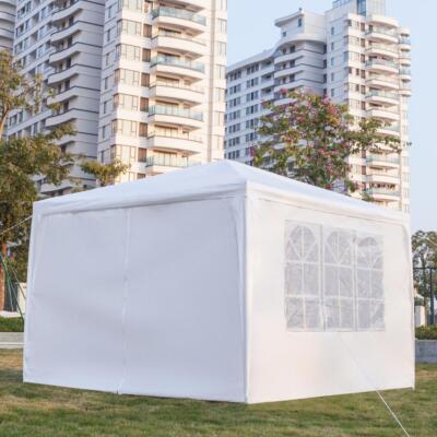 10'X 10' Canopy Wedding Party Tent Gazebo Pavilion With White 4 Walls