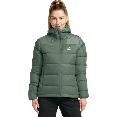 HAGLÖFS HAGLOFS WOMENS BIELD DOWN HOODED JACKET TOP GREEN SPORTS OUTDOORS FULL ZIP WARM