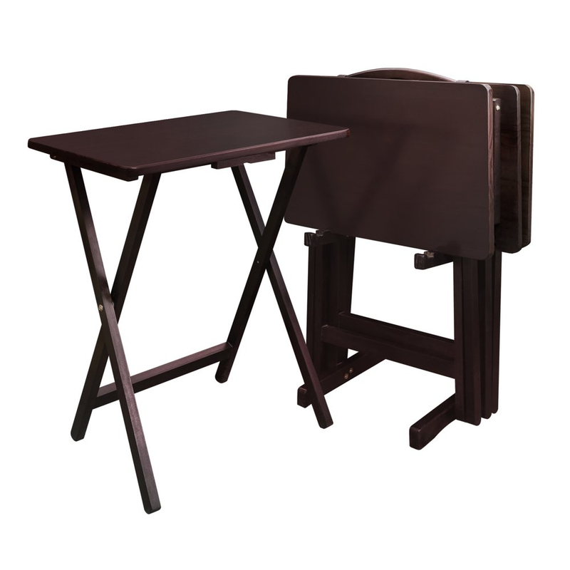 Set of 4 Folding TV Tray Snack Tables w/ Storage Stand Portable Espresso Finish