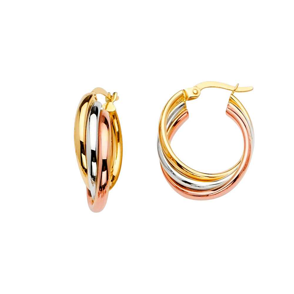 Pre-owned Tgdj 14k Tri Color Gold Hoop Earrings For Women