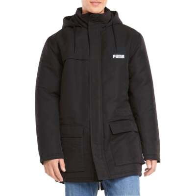 

Puma Padded Logo Full Zip Parka Jacket Mens Size  Повседневная спортивная верхняя одежда 58, Черный, Puma Padded Logo Full Zip Parka Jacket