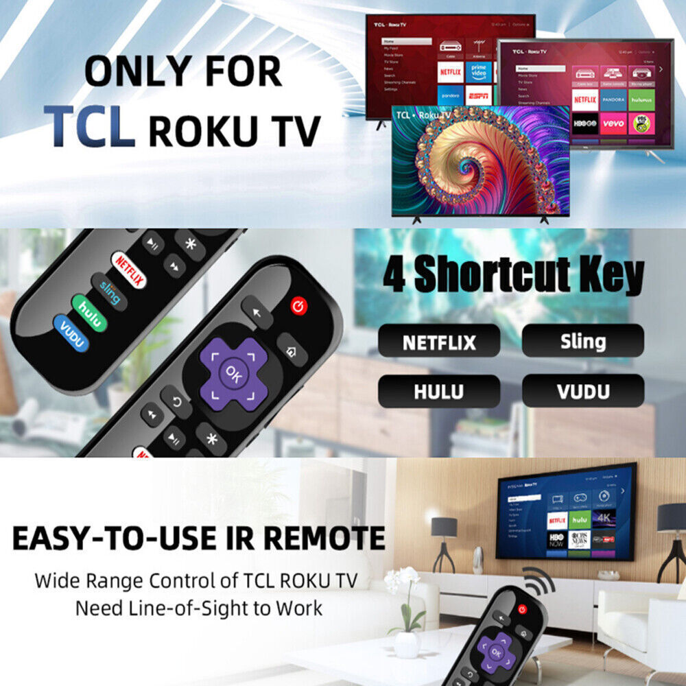 2Pack Remote RC280 Replacement for Roku TCL TV with Netflix Sling Hulu Vudu Keys