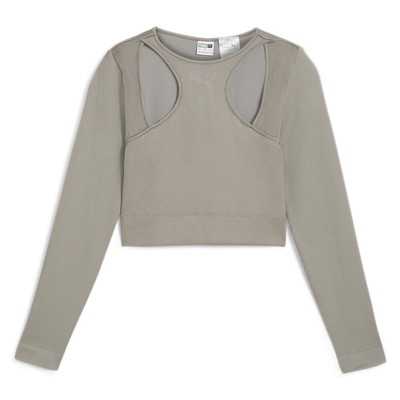 Puma Dare To Muted Motion - футболка с круглым вырезом и длинным рукавом, женские серые повседневные топы