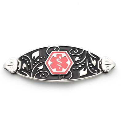 CUSTOM ENGRAVE Stainless Steel Filigree Medical ID Tag for Bracelet 