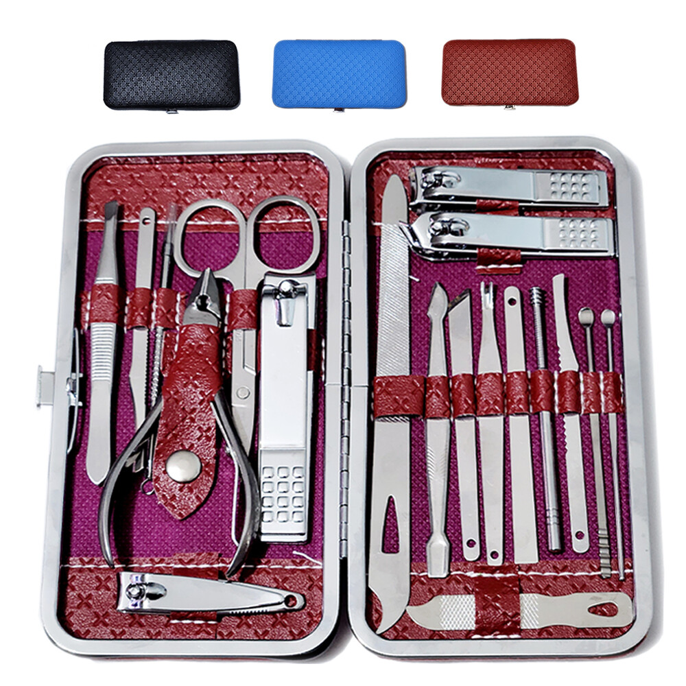 19PCS Manicure Pedicure Set Finger Toe Nail Clippers Scissors Grooming Kit New