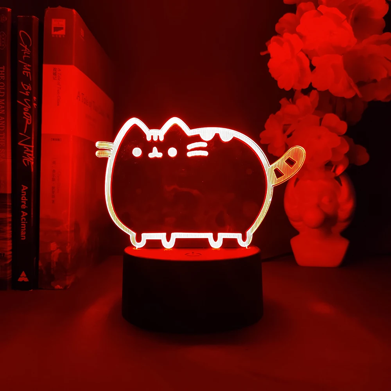 Cute Animated Cat 3D Illusion Lamp Kawaii Cartoon Kitten Nightlight for Kids Wom