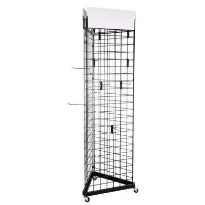 6' x 2' Triangle Wire Grid Panel Tower Stand, Grid Wall Display Rack with Hooks