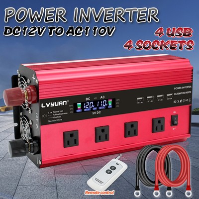 Car Power Inverter Converter 3000W 6000W 12V - 110V 120V Remote Control 4USB 4AC