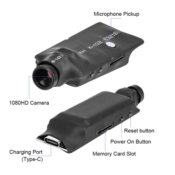 HD spy camera with microphone and charging port.