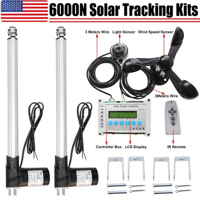 LCD 1KW 6000N Dual Axis Solar Sunlight Tracker &18'' Linear Actuators &Anemometer