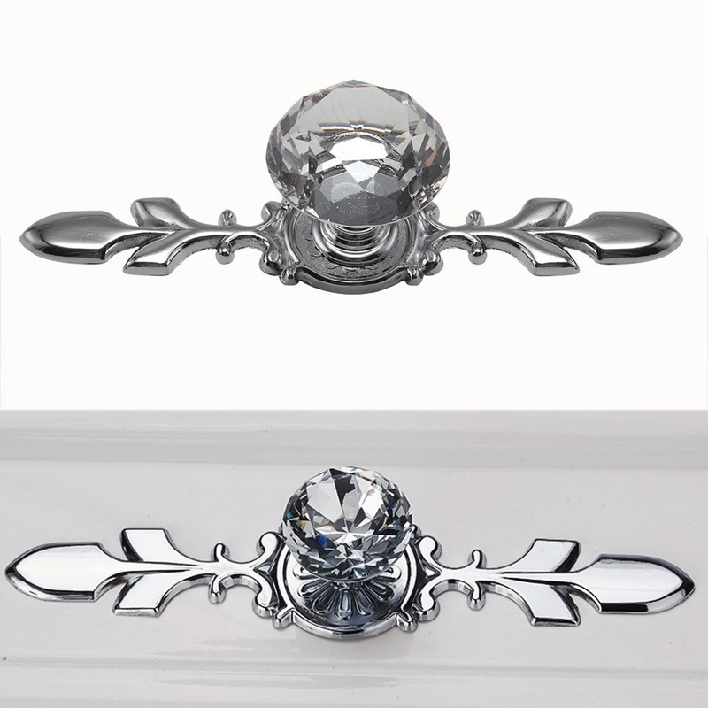 5pcs Crystal Glass Drawer Knob Wardrobe Cupboard Single Hole Pull
