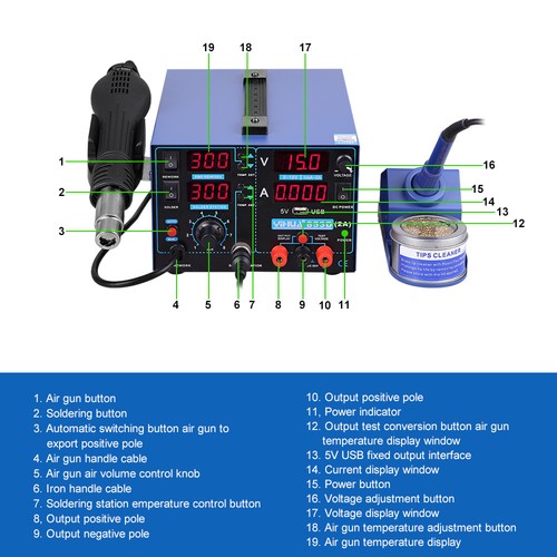 3in1 Lötstation 853D USB SMT PID Lötkolben Heißluftlötstation Stromversorgung DE