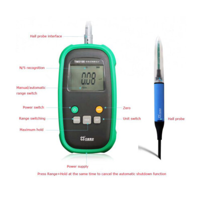 Handheld Digital Tesla Meter Magnetic Flux Density B Value Tester w/ LEMO Probe
