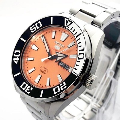 Pre-owned Seiko 5 Automatic Srpc55k1 Orange Dial Men's Watch Boxed Warranty