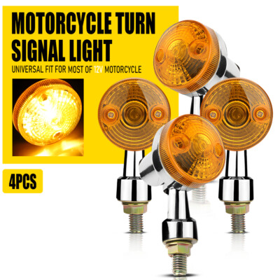 4X AMBER TURN SIGNAL INDICATOR LIGHTS CHROME UNIVERSAL 10MM THREAD MOTORCYCLE EC