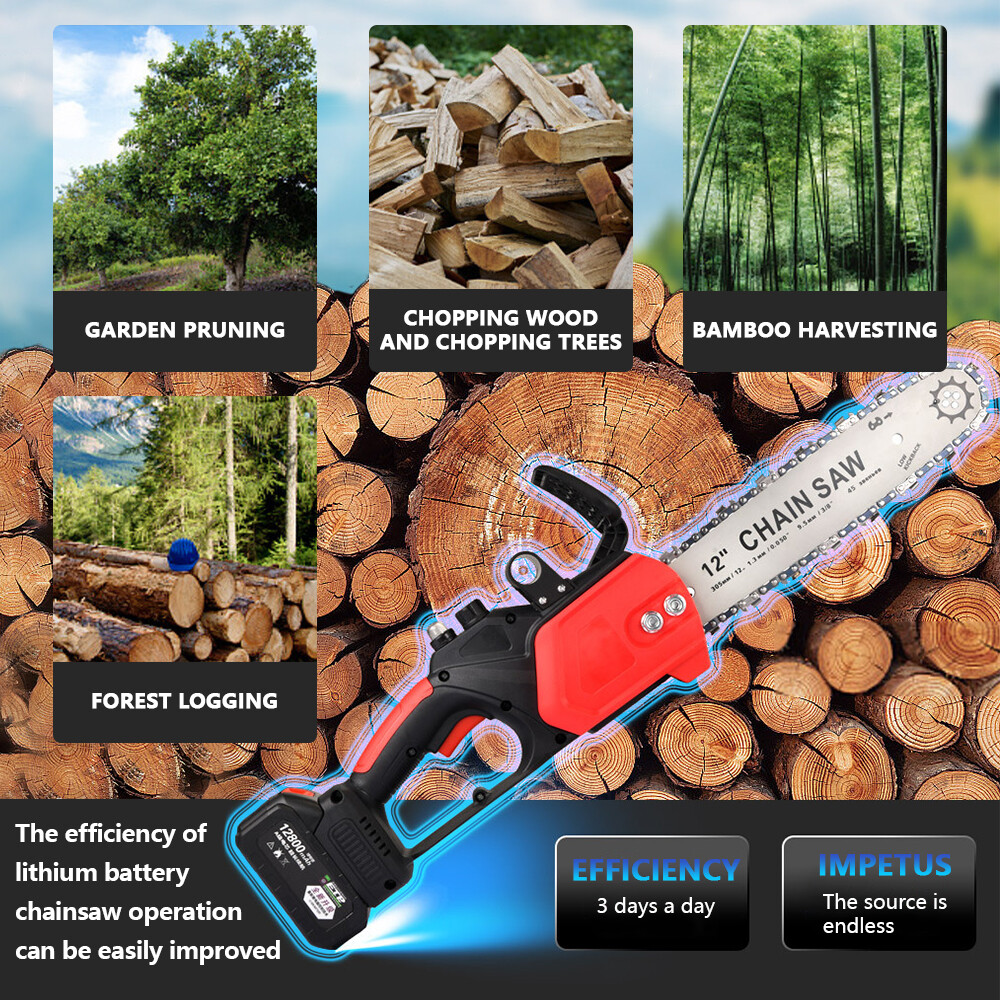 12" Cordless Chainsaw 21V Brushless Electric Handheld Chain Saw +Battery&Charger