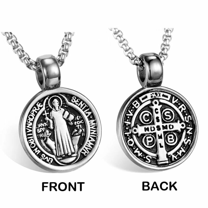 Saint St Benedict Medal Necklace Pendant Stainless Steel Crucifix Cross Exorcism
