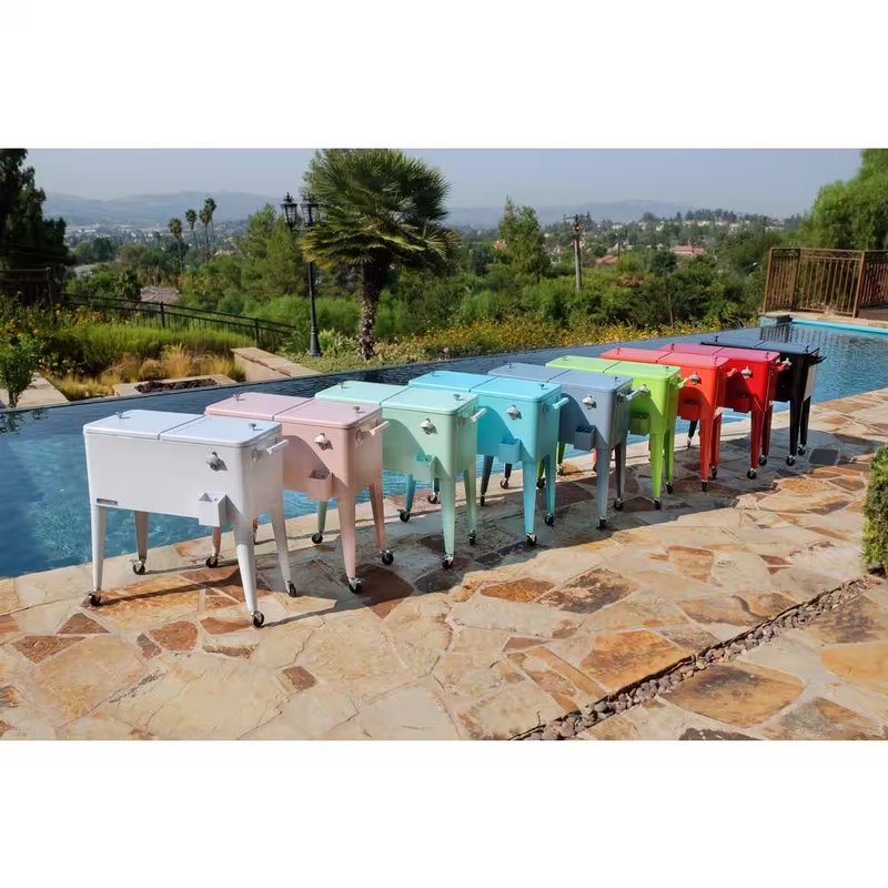 80 Qt. Turquoise Classic Outdoor Rolling Patio Cooler with Wheels and Handles
