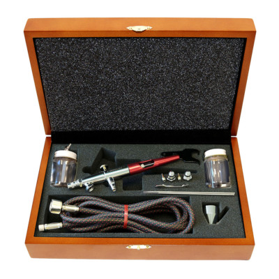 VLST-3WC Paasche Double Action Siphon Feed Airbrush w/ all 3 Heads & Wood Case
