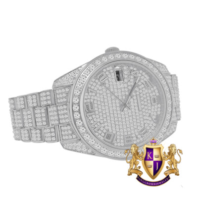 Pre-owned Usdiamondking Full Solid Steel 18k White Gold Tone Simulated Diamond Luxury Watch 42mm W/date